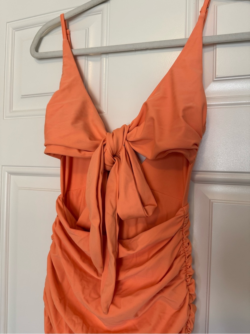 Tiger Mist Orange Tie-Front Ruched Mini Dress - Picture 7 of 7